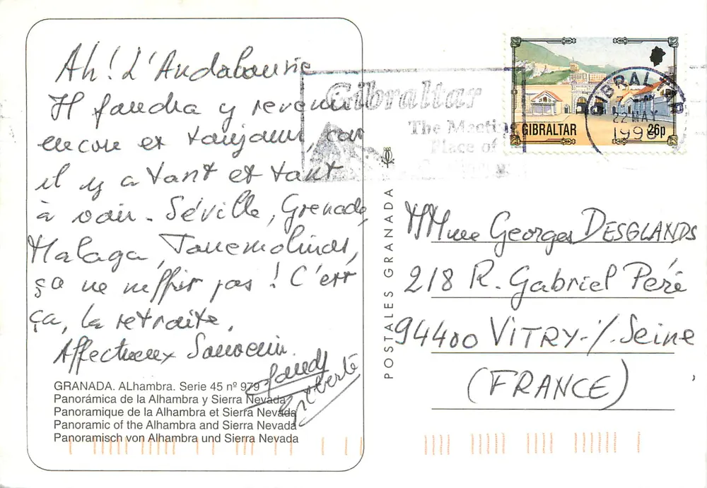 Alhambra et Sierra Nevada — Granada — Postales Granada, série 45 n° 979 - Verso
