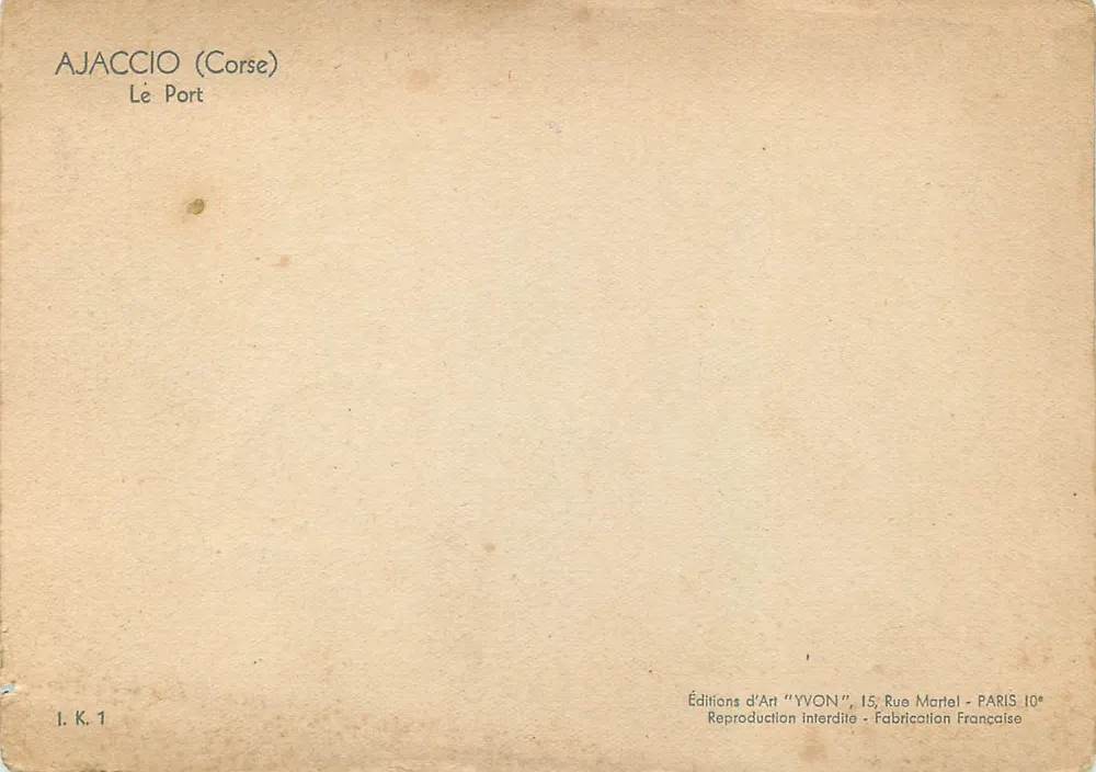 Ajaccio (Córsega) — O Porto — Edições de Arte YVON - Verso