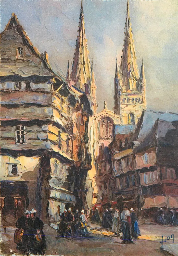 Quimper (Finistère) — Cathédrale et rue Kéréon — Éditions d'Art YVON - Recto