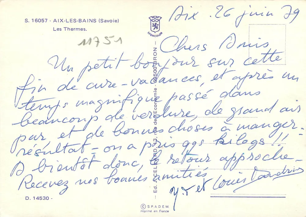 Aix-les-Bains — Os Termas — Ed. JCELARD - Verso