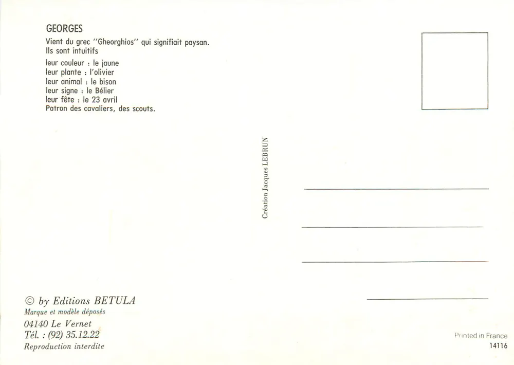Heiliger Georg — Sage und Symbole — Éditions BETULA, n°14116 - Rückseite