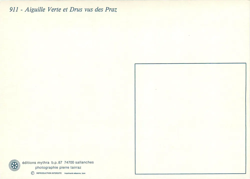 Aiguille Verte e Drus vistos dos Praz — edições Mythra, n°911 - Verso