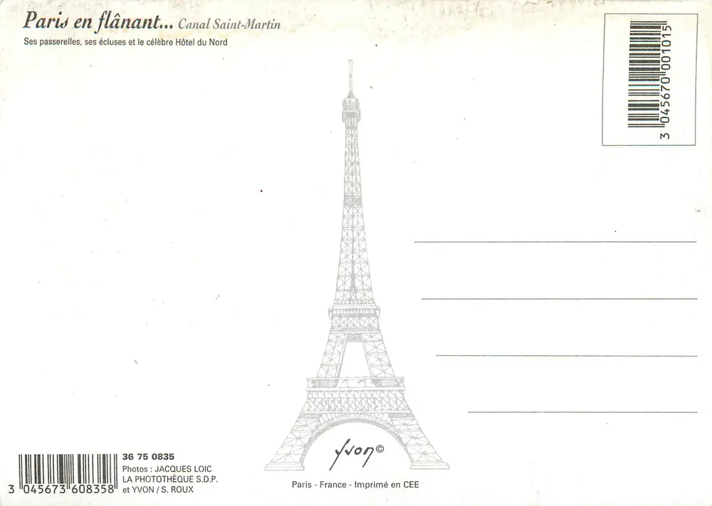 Canal Saint-Martin — Hotel du Nord — Yvon - Verso