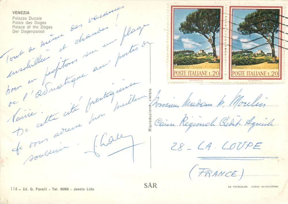 Veneza - Palácio dos Doges — Ed. G. Favalli, n° 114 - Verso