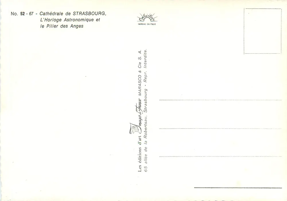 Strasbourg-Kathedrale — Die astronomische Uhr und der Engelssäulen — Verlag MARASCO & Cie S.A. - Rückseite