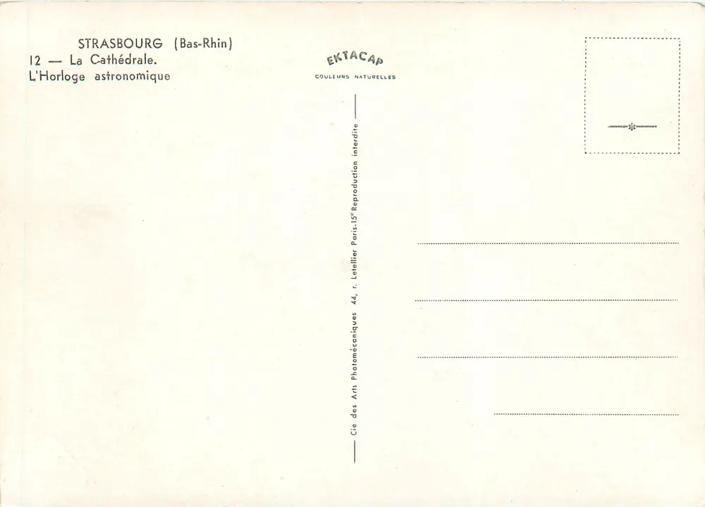 Strasbourg (Bas-Rhin) — La Cathédrale. L'Horloge astronomique — EKTACAP - Verso
