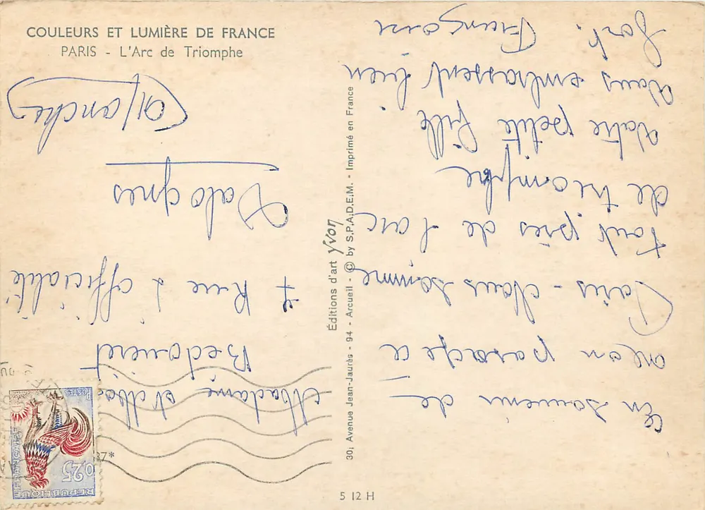 Paris - O Arco do Triunfo — Edições de Arte Yvion, n° 27* - Verso