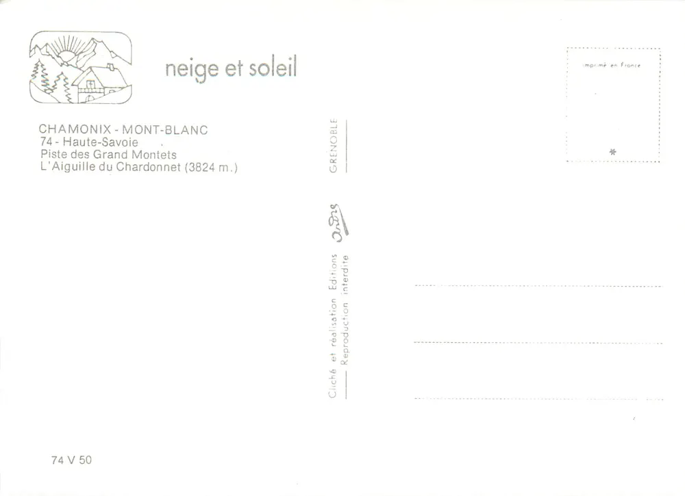 Chamonix-Mont-Blanc — Piste des Grand Montets, L'Aiguille du Chardonnet (3824 m.) — Editions Interlire, Grenoble - Rückseite