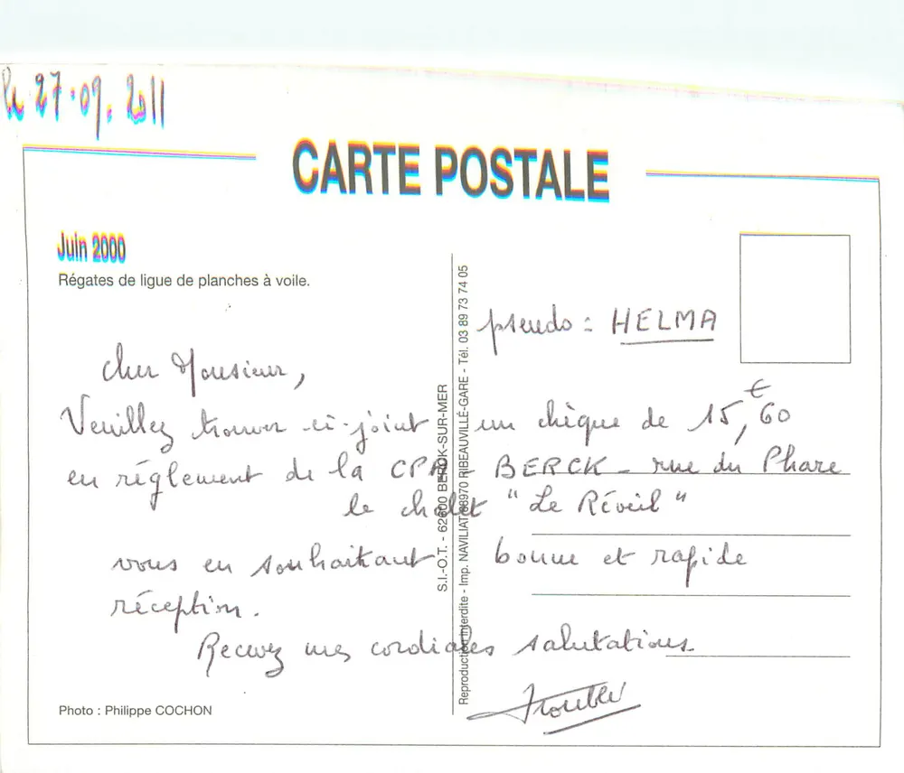 Regatas de prancha de vela — Berck-sur-Mer — S.I.O.T. - Imp. Navilat - Verso