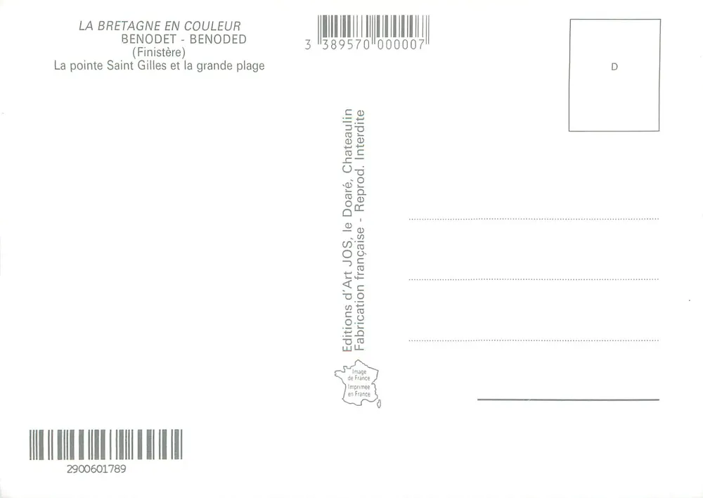 Benodet — La Pointe Saint Gilles und die Grande Plage — Editions d'Art JOS, Chateaulin - Rückseite