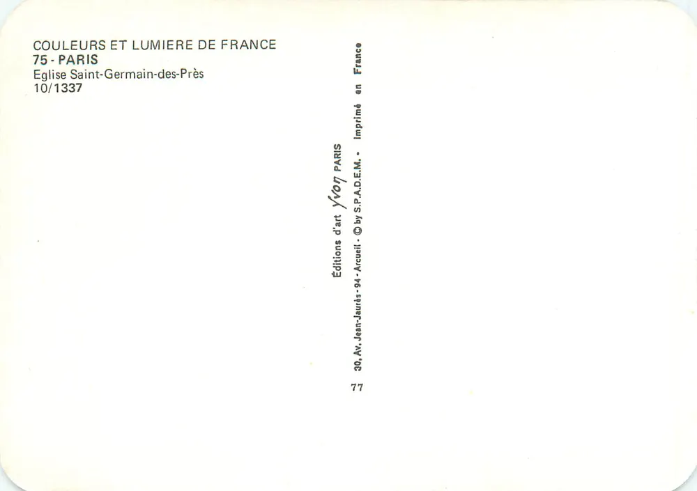 Igreja de Saint-Germain-des-Prés — Paris — Edições de Arte Yvon - Verso
