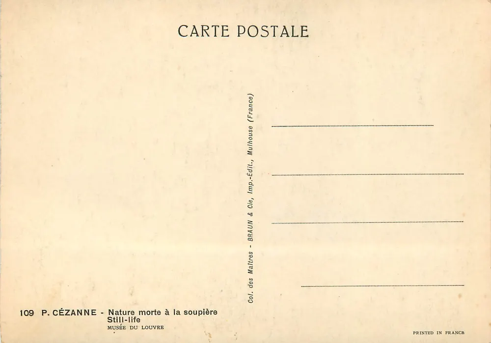 Natureza morta com panela — P. Cézanne — Coleção dos Mestres, edição Braun & Cie - Verso