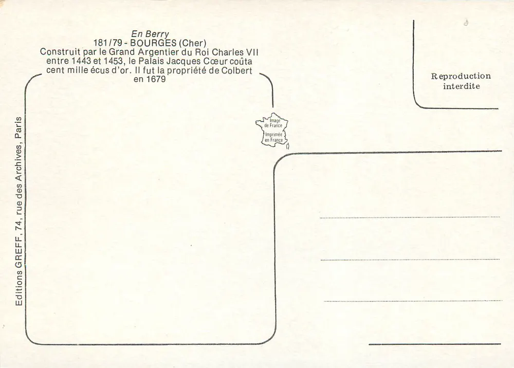 Palast von Jacques Cœur — Bourges (Cher) — GREFFE Editions - Rückseite