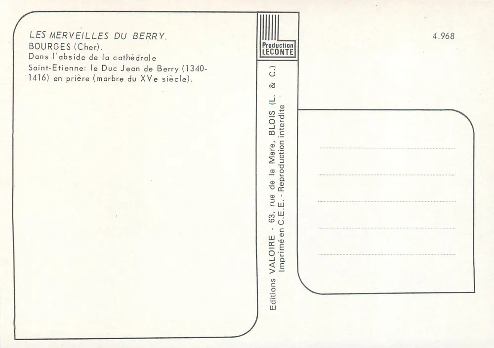 Saint-Etienne — le Duc Jean de Berry — marbre du XVème siècle — Éditions Valoire - Verso