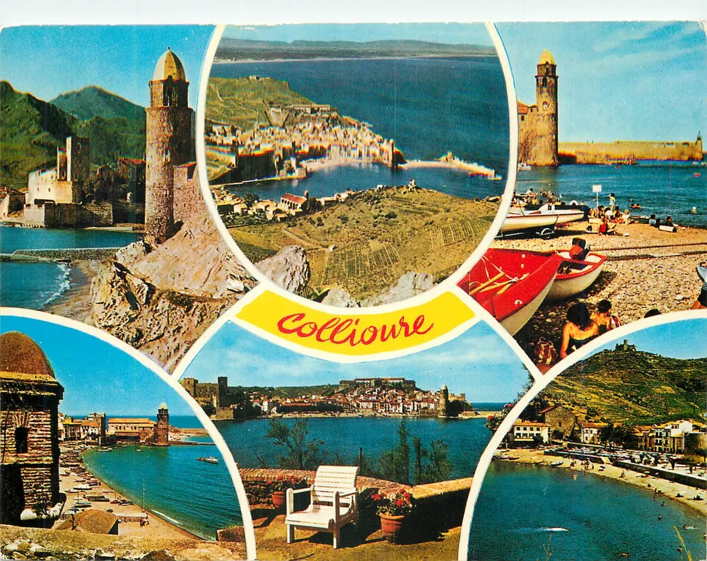 Collioure — Verschiedene Ansichten der Stadt, der Strand und der Hafen — Société des Cartes Postales APA-POJUX - Vorderseite