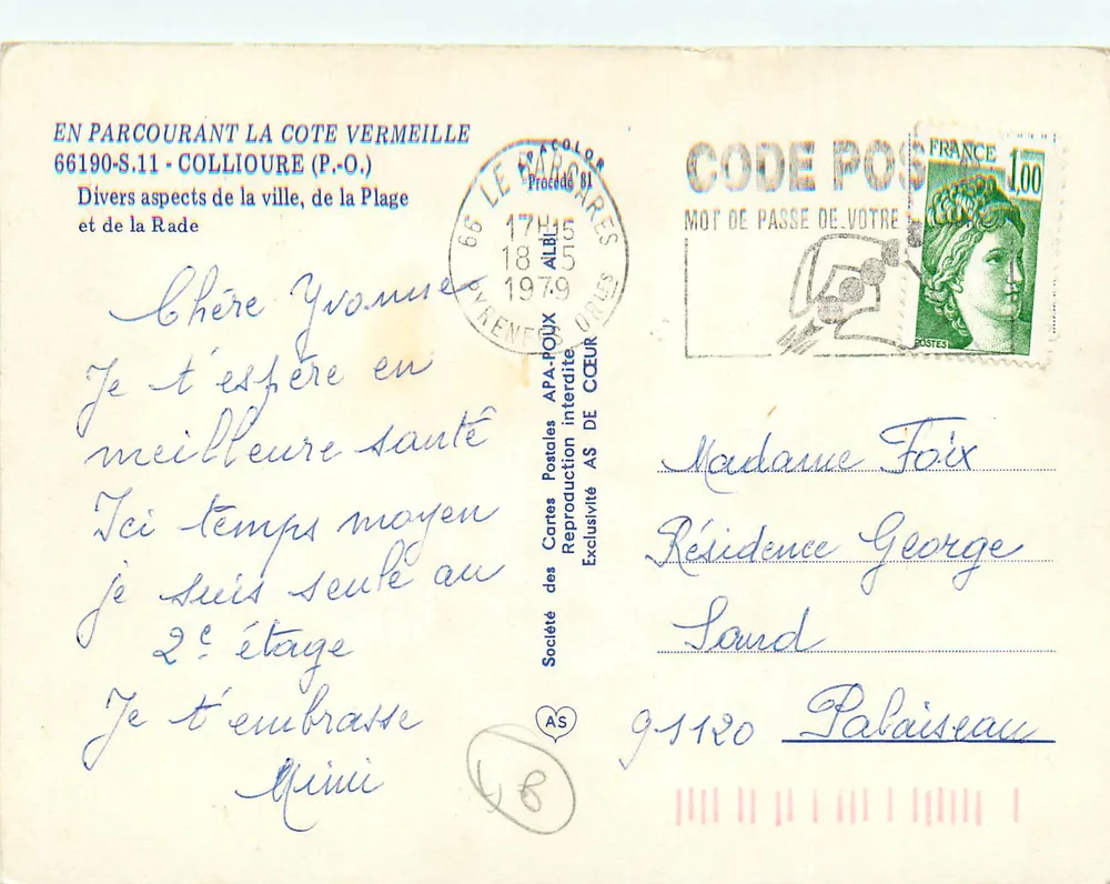 Collioure — Verschiedene Ansichten der Stadt, der Strand und der Hafen — Société des Cartes Postales APA-POJUX - Rückseite