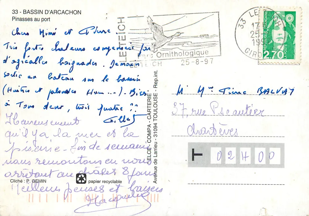 Bassin d'Arcachon — Ansicht von Pinassen am Hafen — Élécé - Rückseite