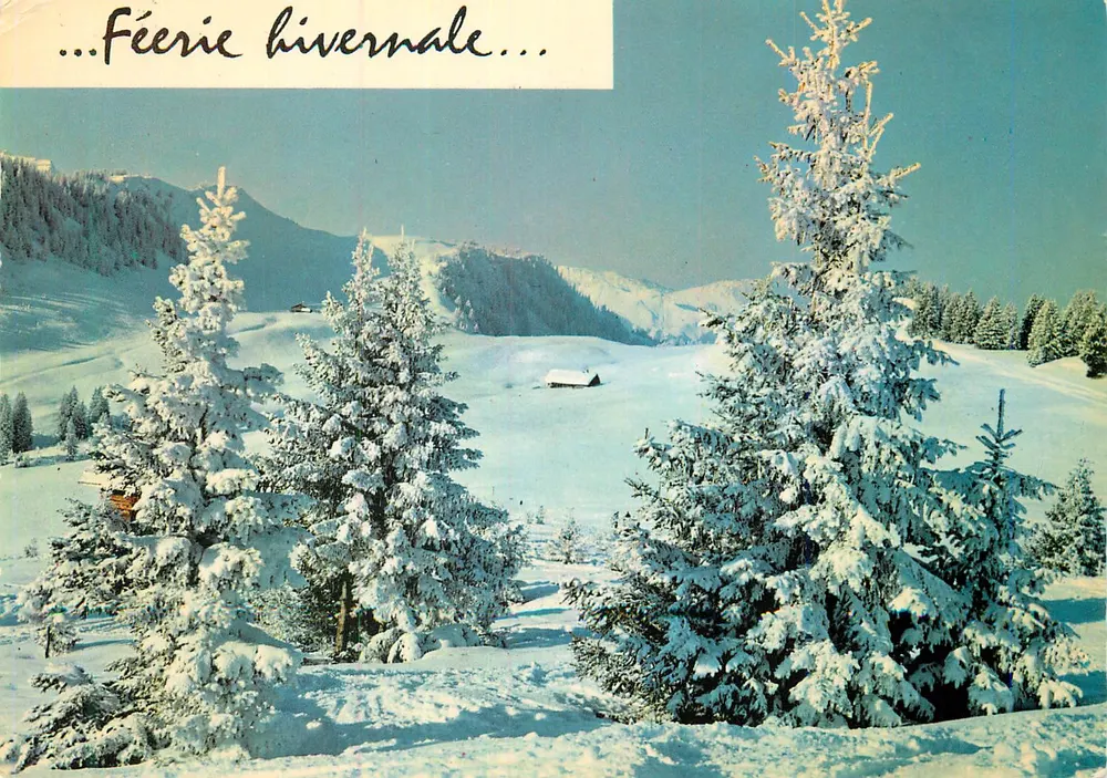 Féerie invernal — vista de montanha nevada — Les Éditions J. CELLARD, n° F.30869 - Frente
