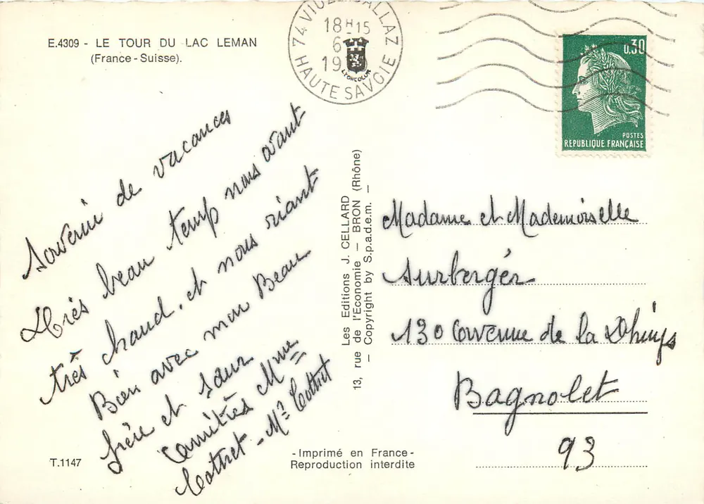Der Rundgang am Lac Léman — Verlag J. Cellard, n° E.4309 - Rückseite