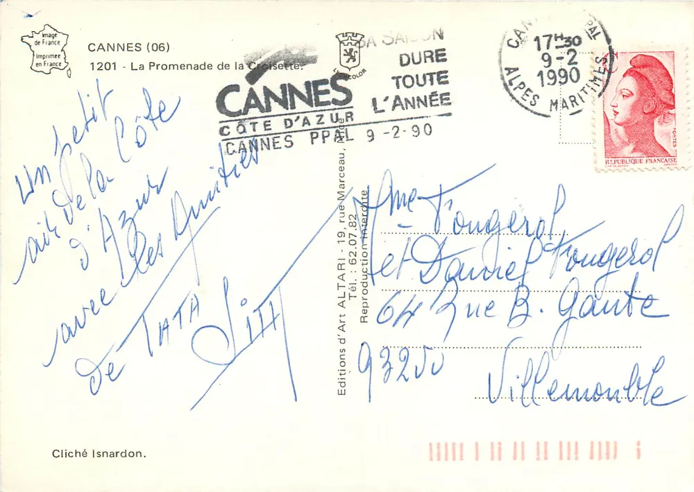 Cannes — Promenade de la Croisette — Edições de Arte ALTARI - Verso