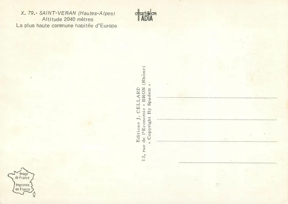 Saint-Veran (Hautes-Alpes) — Die höchste bewohnte Gemeinde Europas — Editions J. Cellard - Rückseite