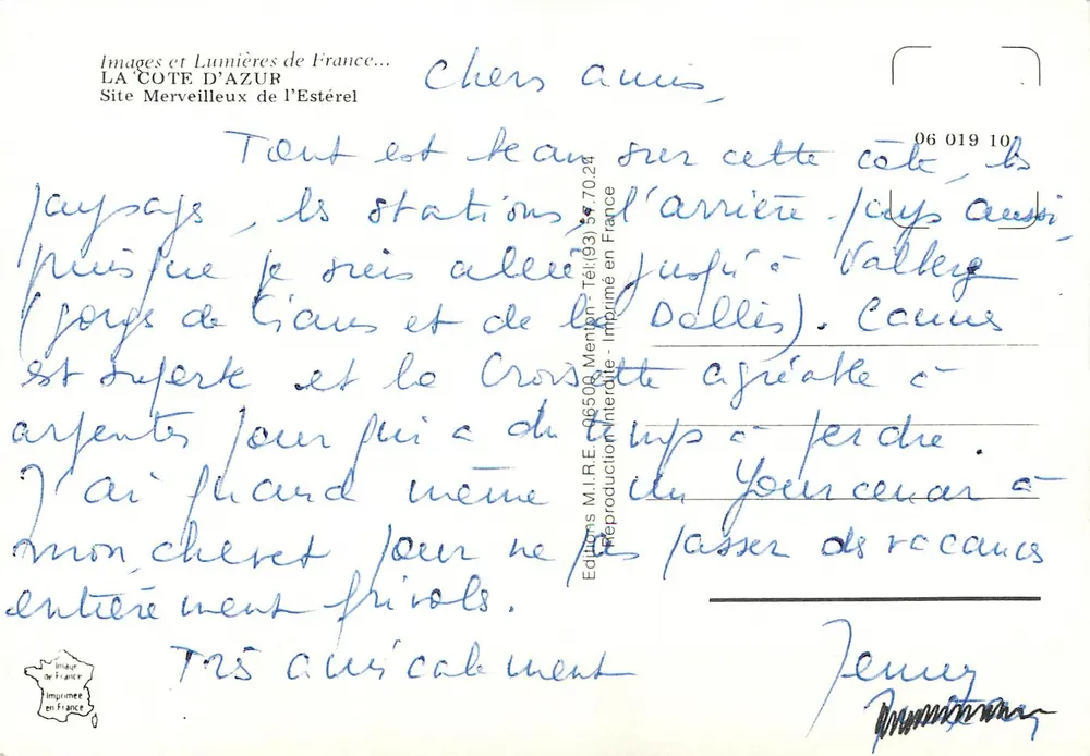 L'Estérel — Côte d'Azur — Éditions M.I.R.E. Menton - Verso