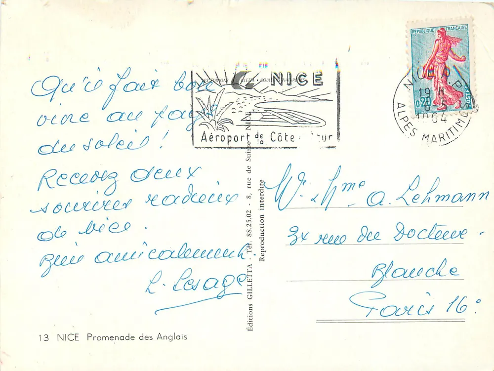 Vista da Promenade des Anglais em Nice — Edições GILLETIA, n°13 - Verso