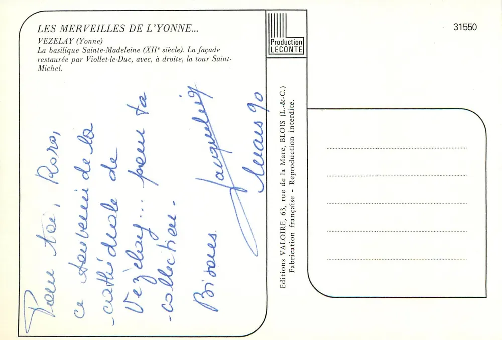 Vézelay — Basílica de Santa Madeleine e torre de São Miguel — Edições Valoire - Verso