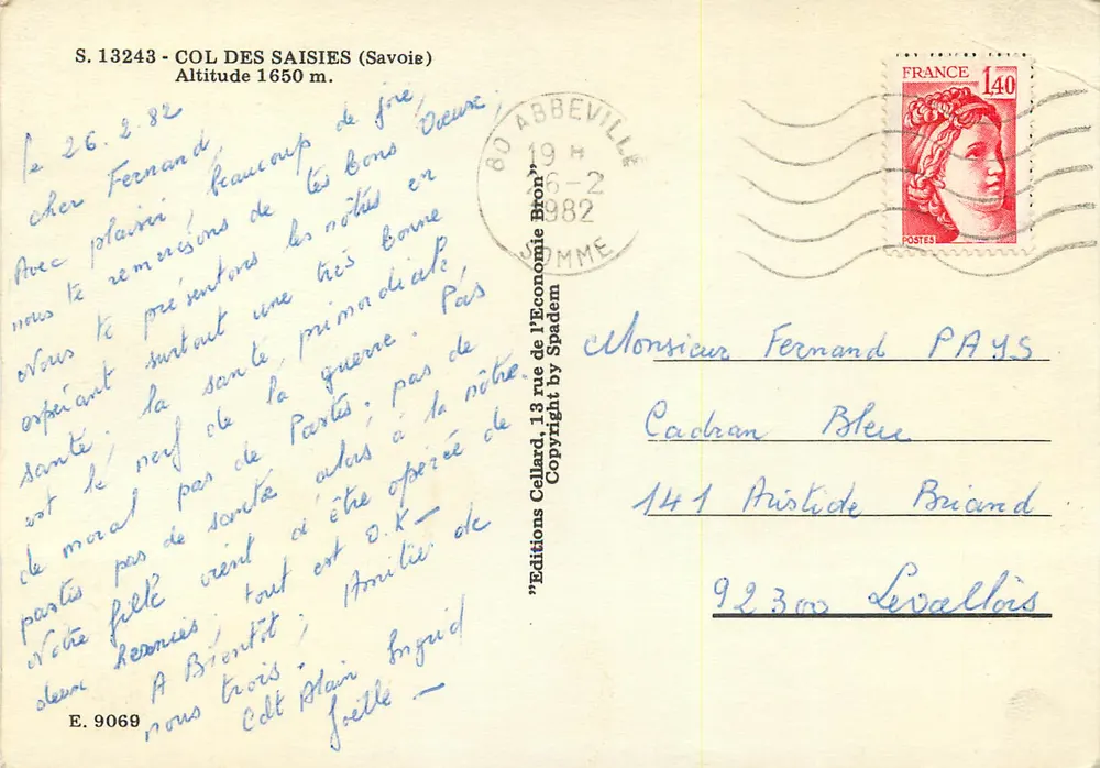 Col des Saisies — Saisies — Éditions Cellaard, n° E.9069 - Verso