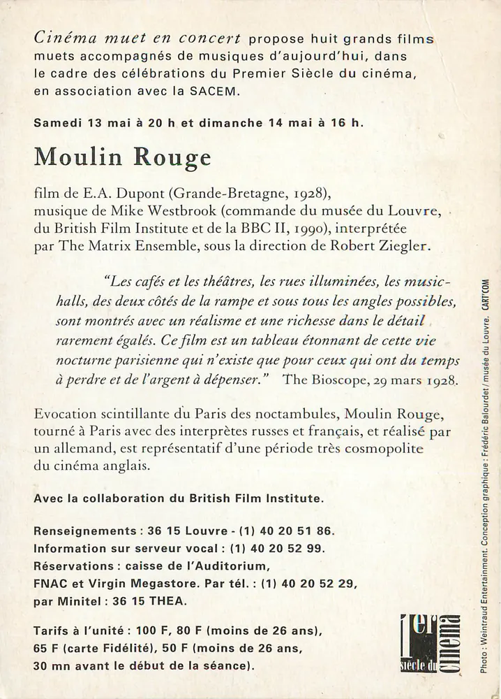 Moulin Rouge — Stummfilmkonzert — Louvre Auditorium - Rückseite