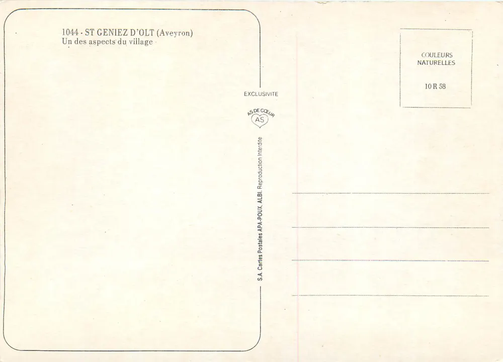 Saint-Geniez-d'Olt — Einer der Aspekte des Dorfes — S.A. Cartes Postales APA-POUX - Rückseite