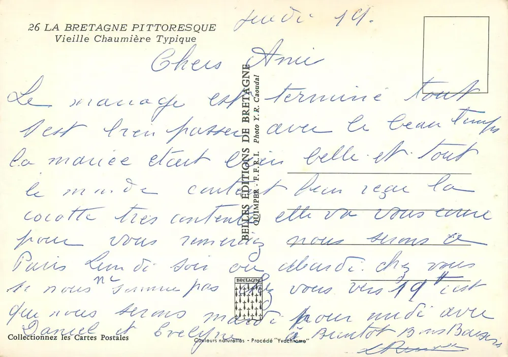 Vieille Chaumière Typique — La Bretagne Pittoresque — Éditions de Bretagne, n°26 - Verso