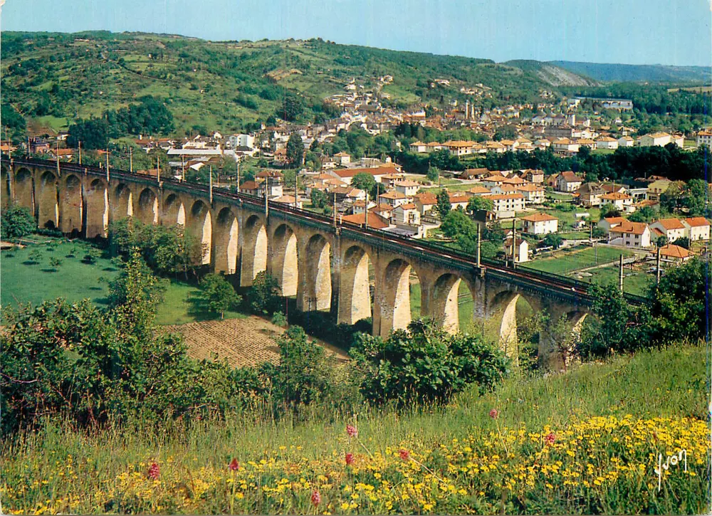 Souillac (Lot) — Allgemeiner Blick und der Große Viadukt — Kunstausgabe Acquell - Vorderseite