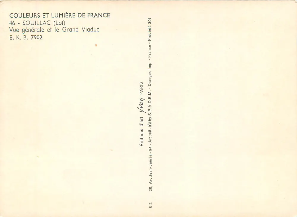 Souillac (Lot) — Allgemeiner Blick und der Große Viadukt — Kunstausgabe Acquell - Rückseite
