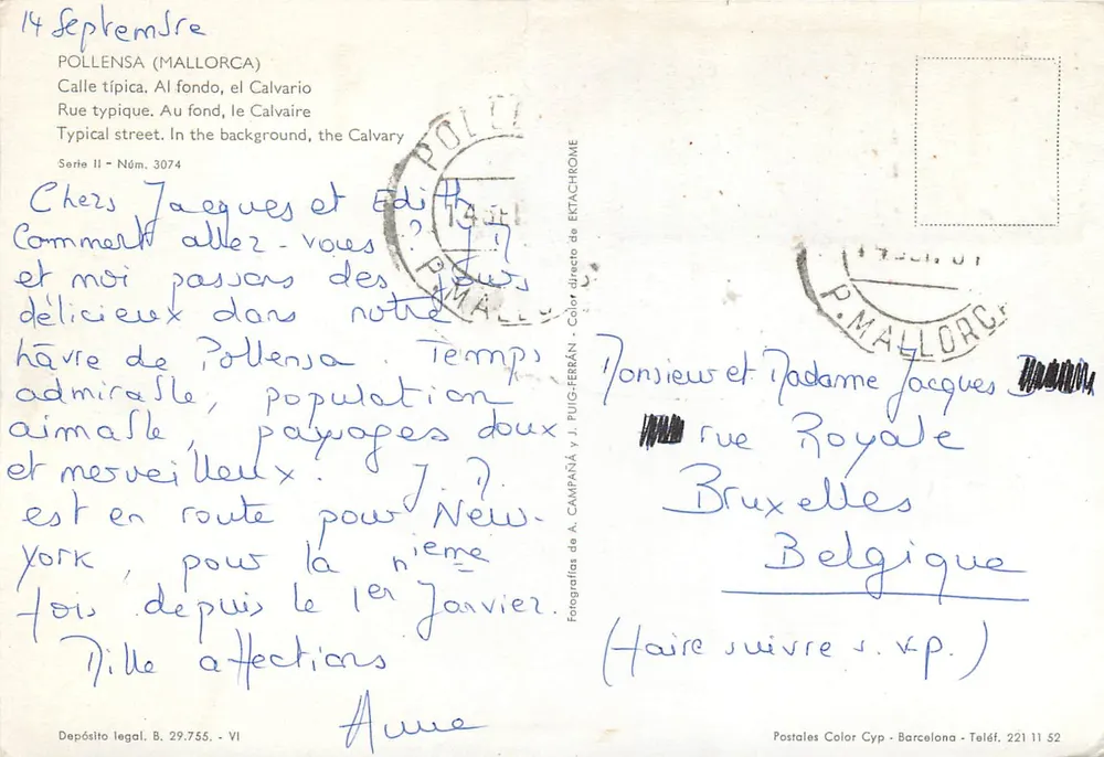 Pollensa (Mallorca) — rue typique avec calvaire en arrière-plan — J. Puig-Ferrán, série II n°3074 - Verso