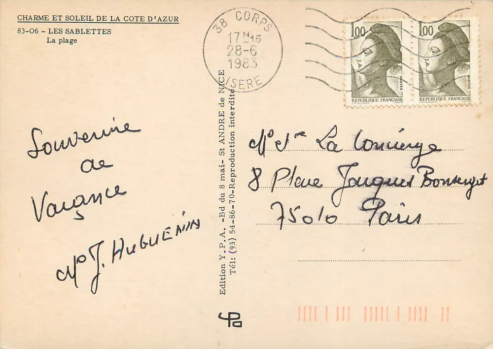 Les Sablettes — La plage — Edition Y.P.A. - Bd du 8 mai - 86-70 - Verso