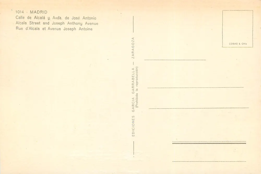 Madrid — rue d'Alcalá et avenue José Antonio — Éditions García Garrabella - Verso