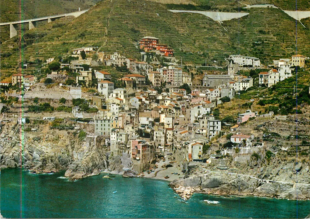 Cinque Terre - Riomaggiore — aerial view — publisher M. Ginocchio, La Spezia, n° 37864 - Front