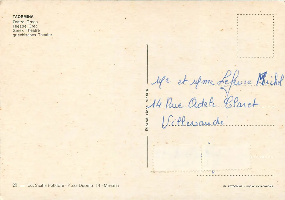 Taormina — Teatro Grego — Ed. Sicilia Folklore, n°20 - Verso