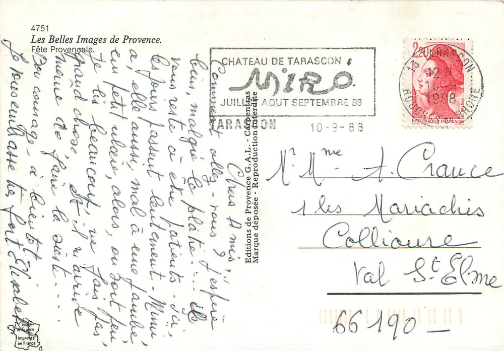Fête provençale à Tarascon — Château de Miro — Éditions G.A.L. n°4751 - Verso