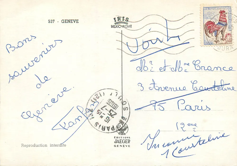 Genebra — vista panorâmica — Éditions Jaeger, n° 537 - Verso