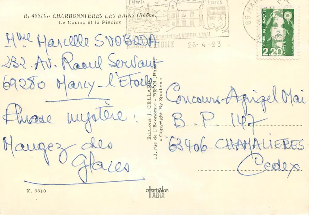 Charbonnières-les-Bains — Das Casino und die Schwimmbad — Editions J. Cellard - Rückseite