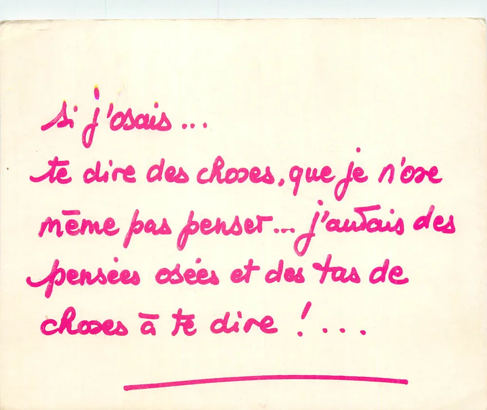 Poema amoroso manuscrito — texto em rosa — editor MEDIATEC, Paris, 1984 - Frente
