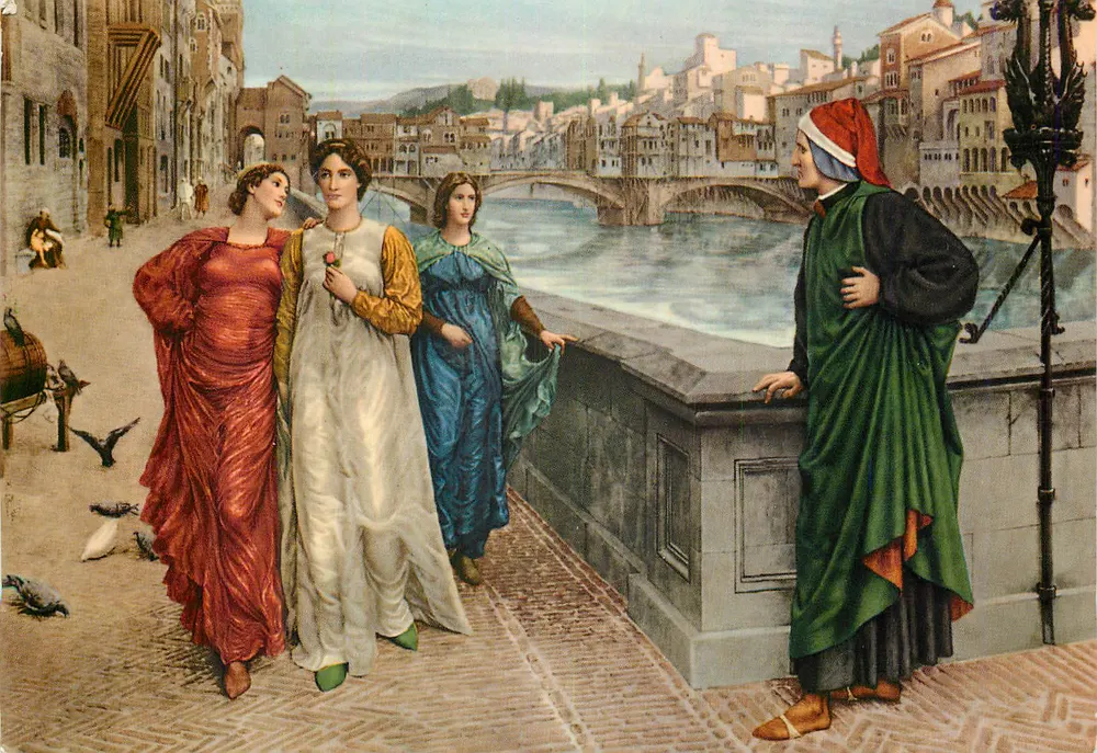 Encontro de Dante com Beatrice — Série d'ARTE n°306 — Innocenti - Editores em Florença - Frente