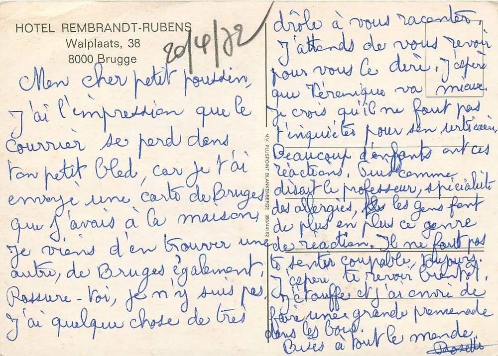 Hotel Rembrandt-Rubens — Bruges — editor N.V. Pluspoint Blanenberge - Verso