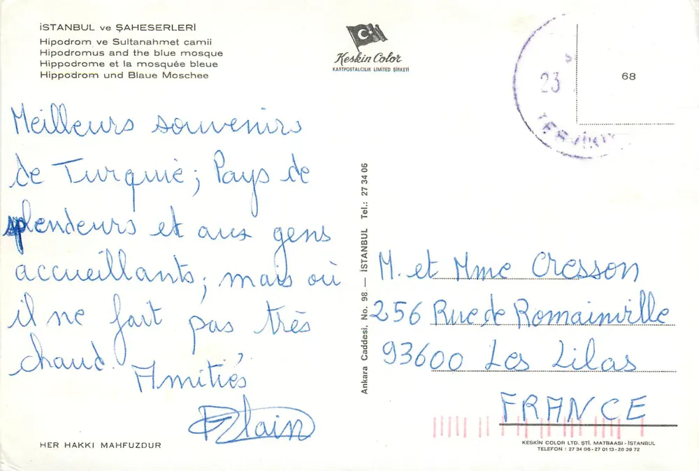 Istanbul — Hippodrom und Blaue Moschee — Keskin Color, n° 98 - Rückseite