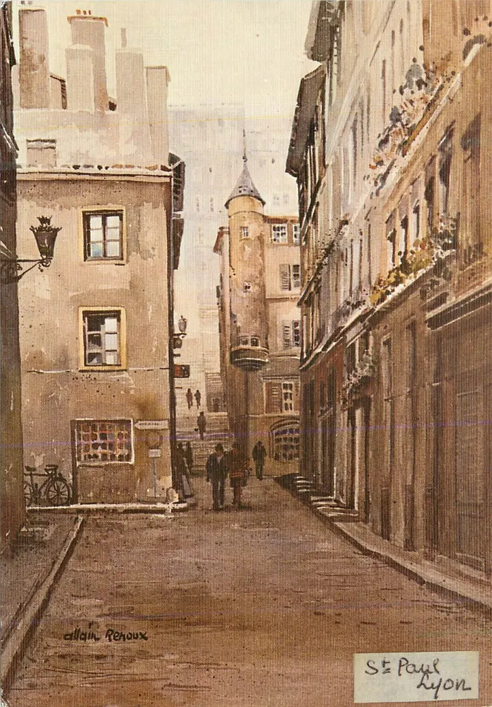 Rua Saint-Paul — Lyon — Aquarela de Allain Renoux - Frente