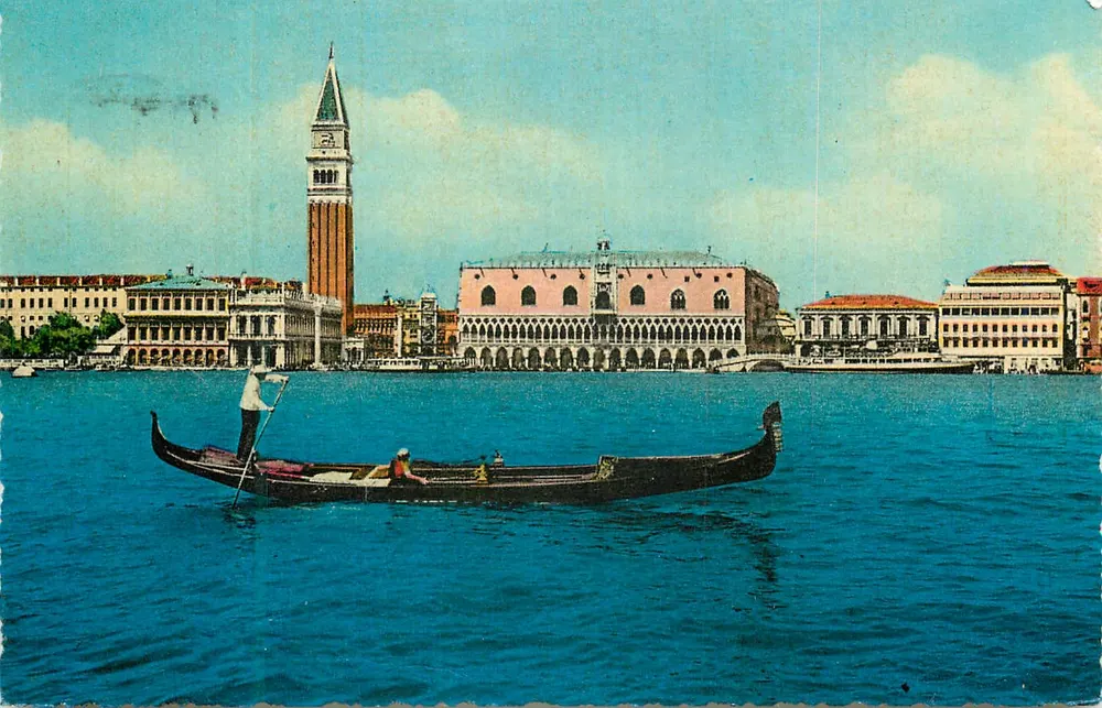 Vista panorâmica de Veneza — Torre da Horologia e gôndola — editor Borgogni, n°2 - Frente