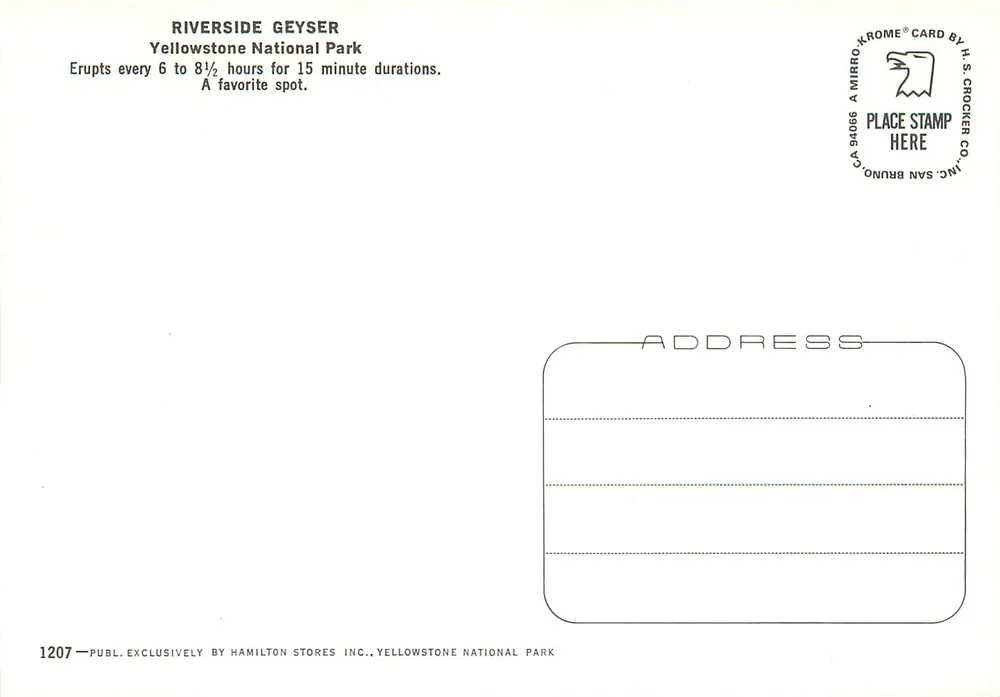 Riverside Geyser — Yellowstone National Park — Hamilton Stores Inc. - Verso