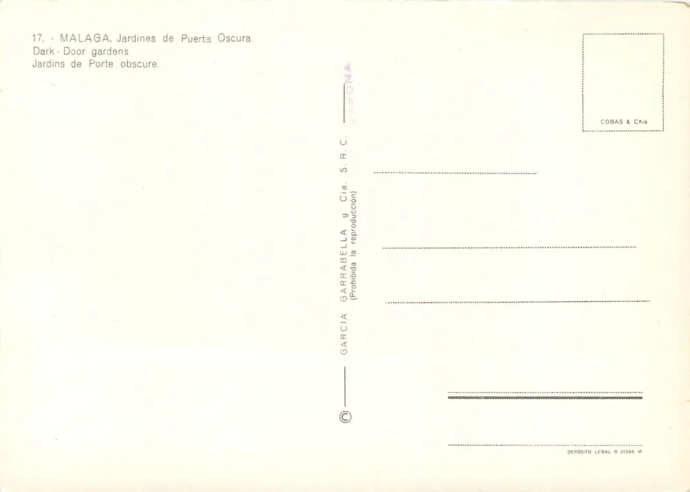 Jardins de Puerta Oscura — Málaga — editor COBAS & Cia. S.R.C. - Verso